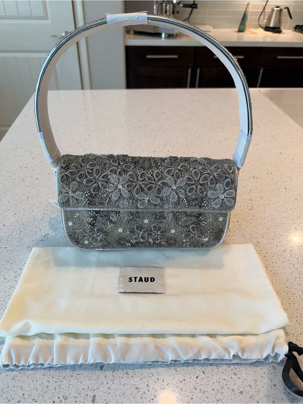 STAUD TOMMY BEADED SILVER GARDEN PARTY Shoulder Bag - Picture 3 of 15